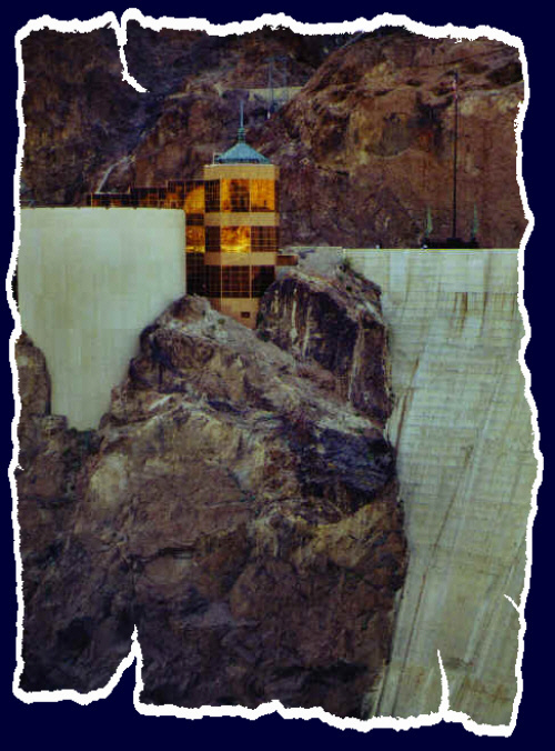 The modern glass visitor's center at the world famous Hoover Dam at the Nevada/Arizona border - Spring 2000