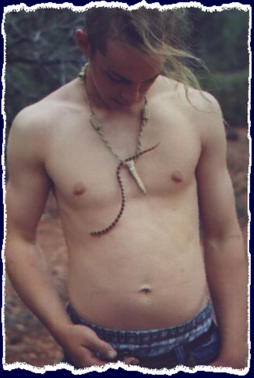 Jarod and a harmless snake toying with each other while on a spring break camping/hiking trip in Northern Arizona - 1998